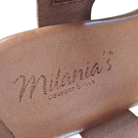 Brown Leather Wedge Heel Sandal Platform Wood Look EU 40 Milianias Comfort Shoes - Picture 7 of 16